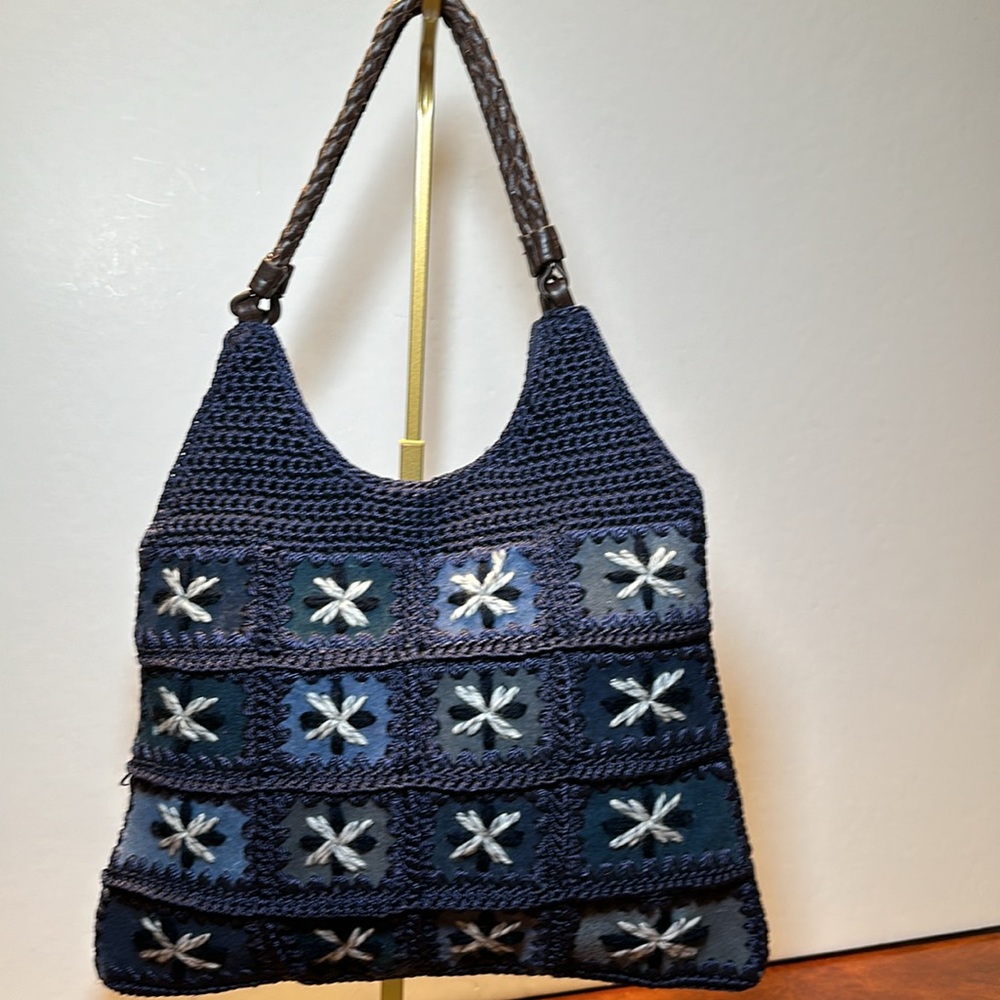 The Sak Original Handcrafted Blue Crochet Tote Bag.